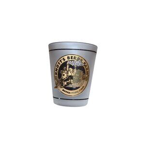 vintage knotts berry farm california gold color train emblem shot glass.